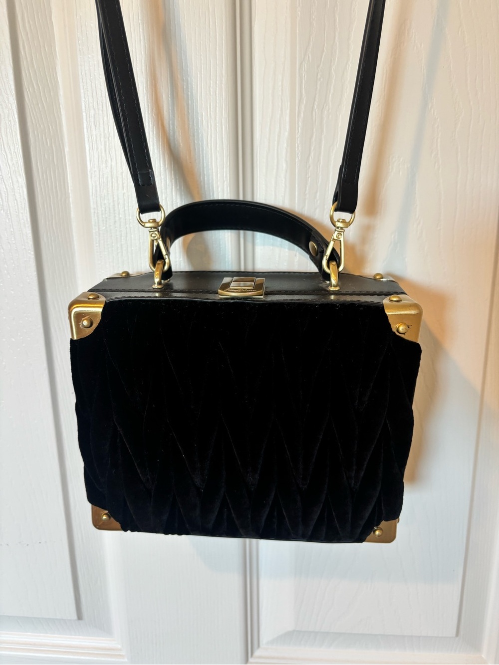 Sam Edelman Black Velvet Box Bag with Gold Hardware